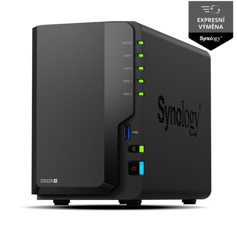 Synology DiskStation DS225+, 2-bay NAS, CPU QC Celeron J4125 64bit, RAM 2GB, 2x USB 3.2, LAN 1x 2.5GB + 1x 1Gb