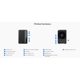 Synology DiskStation DS225+, 2-bay NAS, CPU QC Celeron J4125 64bit, RAM 2GB, 2x USB 3.2, LAN 1x 2.5GB + 1x 1Gb