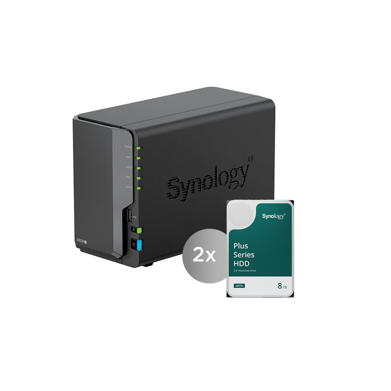 Synology DiskStation DS225+, 2-bay NAS, včetně 2ks HDD 8TB (HAT33x0-8T), CPU J4125, RAM 2GB, LAN 1x 2.5Gb + 1x 1Gb