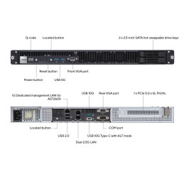 WS ASUS EC Pro ER100A B6, AM5, 4xDDR5, 1xPCIe 5.0, 2x2.5" HS, 2x2.5"SATA/U.2 NVMe, M.2, 1x1Gb+2x2.5Gb LAN, 500W, Rack 1U