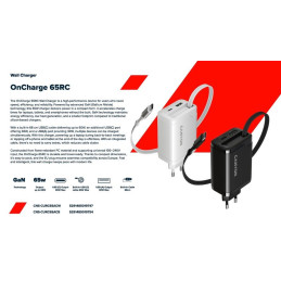 CANYON charger OnCharge 65RC Build-In Cable USB-C 65W 1xPD 1xQC EU White