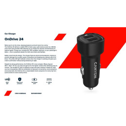 CANYON car charger OnDrive 24  24W 2xUSB-A Black