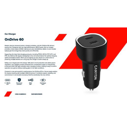CANYON car charger OnDrive 60 PD 60W 2xUSB-C Black