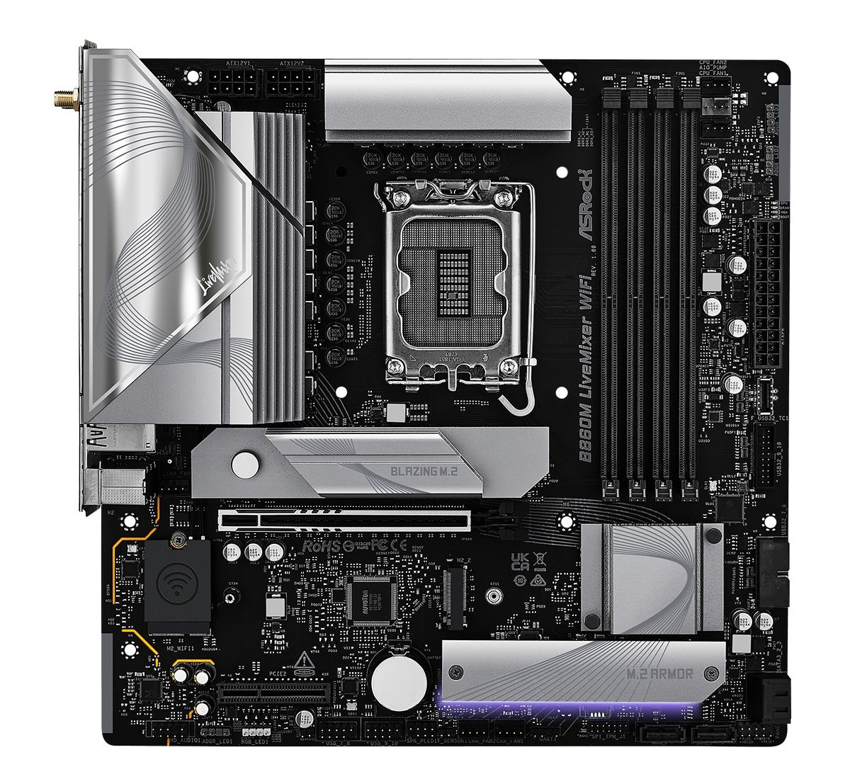 MB Asrock B860M LIVEMIXER WIFI /LGA1851/4xDDR5/M.2/W6E+BT5.3/HDMI/TB4/mATX