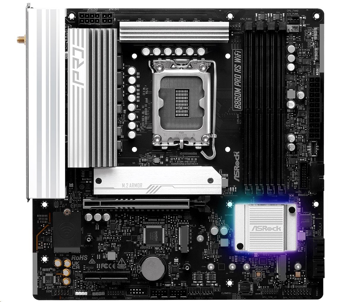 MB Asrock B860M PRO RS WIFI /LGA1851/4xDDR5/M.2/W6E+BT5.3/HDMI/DP/mATX