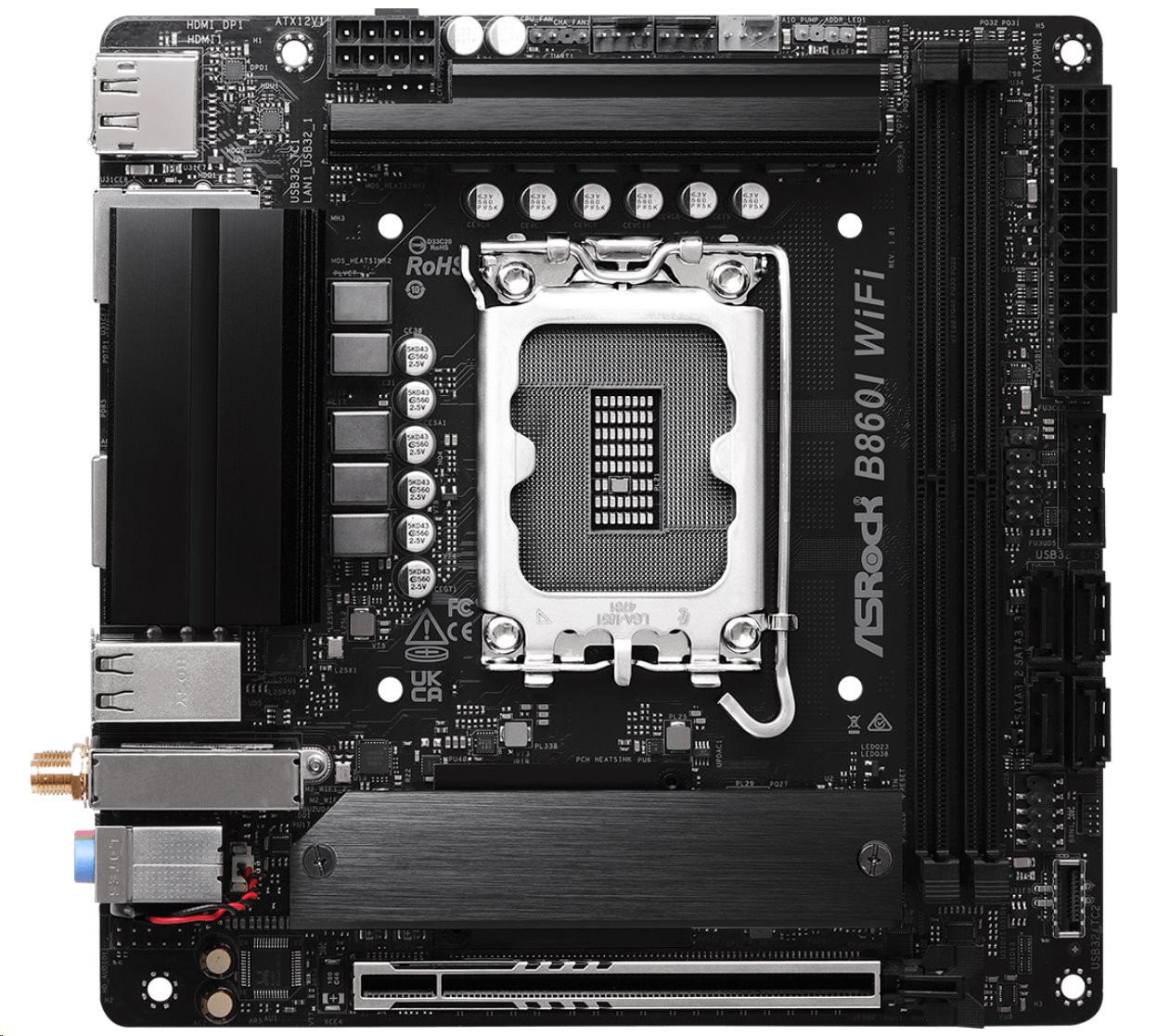 MB Asrock B860I WIFI /LGA1851/2xDDR5/M.2/W6E+BT5.3/HDMI/DP/mITX