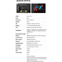 BLACKVIEW Rugged Tab Active 12 Pro 11" built projector 120",BLACK,MT7300 Octa 2.5GHz,12GB/256GB,NFC,FHD+ 90Hz,Andr 15
