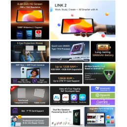 BLACKVIEW Tab LINK 2 WiFi 4/128GB 8.68" GLACIER BLUE,HD+ 1340x800(60Hz),Unisoc T310 Quad-core 2.0GHz,5+8MP Cam,Android 1