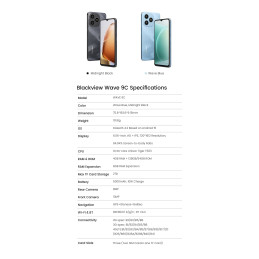 BLACKVIEW WAVE 9C LTE 6.56" BLUE,HD IPS 720x1612,4+64GB, T603 Octa Core 1.6GHz,8MP/13MP,5000mAh,Android 15