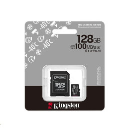 Kingston paměťová karta 128GB Industriální micro SDXC UHS-I C10 (čtení/zápis: 100/80MB/s) + SD adaptér