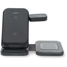 NEDIS bezdrátová nabíječka 3 v 1/ 15 W/ LED indikace provozu/ USB-A/ USB-C/ černá/ kabel 1m