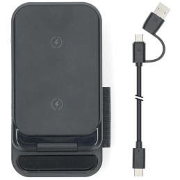 NEDIS bezdrátová nabíječka 3 v 1/ 15 W/ LED indikace provozu/ USB-A/ USB-C/ černá/ kabel 1m