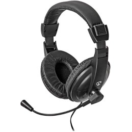 NEDIS headset CHST210BK/ drátová sluchátka + mikrofon/ 1x 3.5 mm jack/ 2x 3.5 mm jack/ kabel 1,8 m/ černý