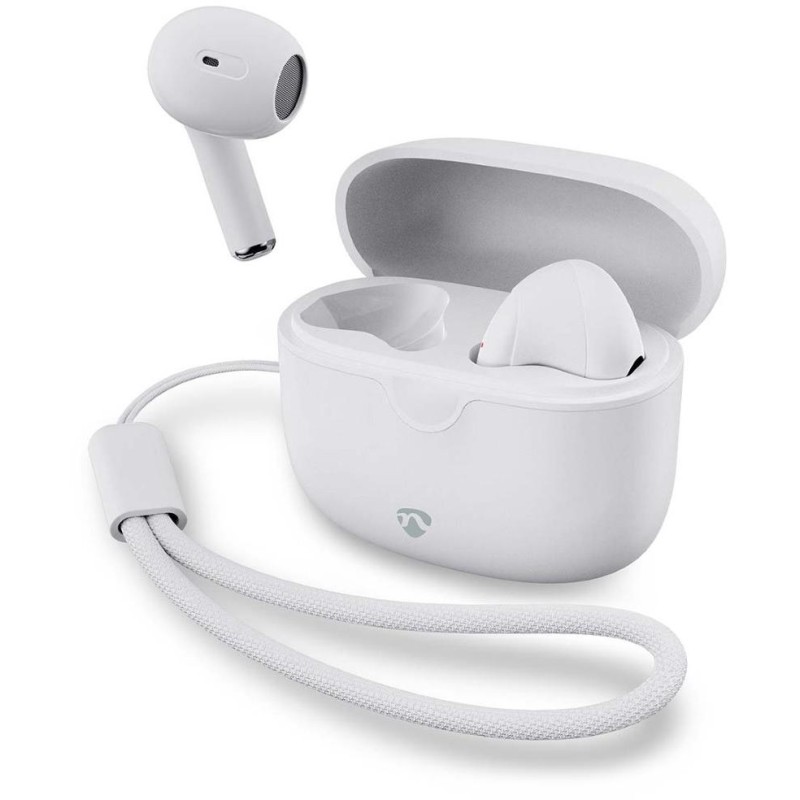 NEDIS bezdrátová sluchátka + mikrofon/ TWS/ BT/ 94 dB/ výdrž 16 hodin/ hlasové ovládání/ nabíjecí pouzdro/ USB-C/ bílé