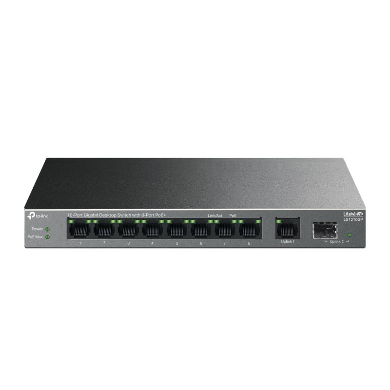 TP-link LS1210GP Switch 9G, 1SFP, 8x PoE+ (61W),  kovový, Desktop