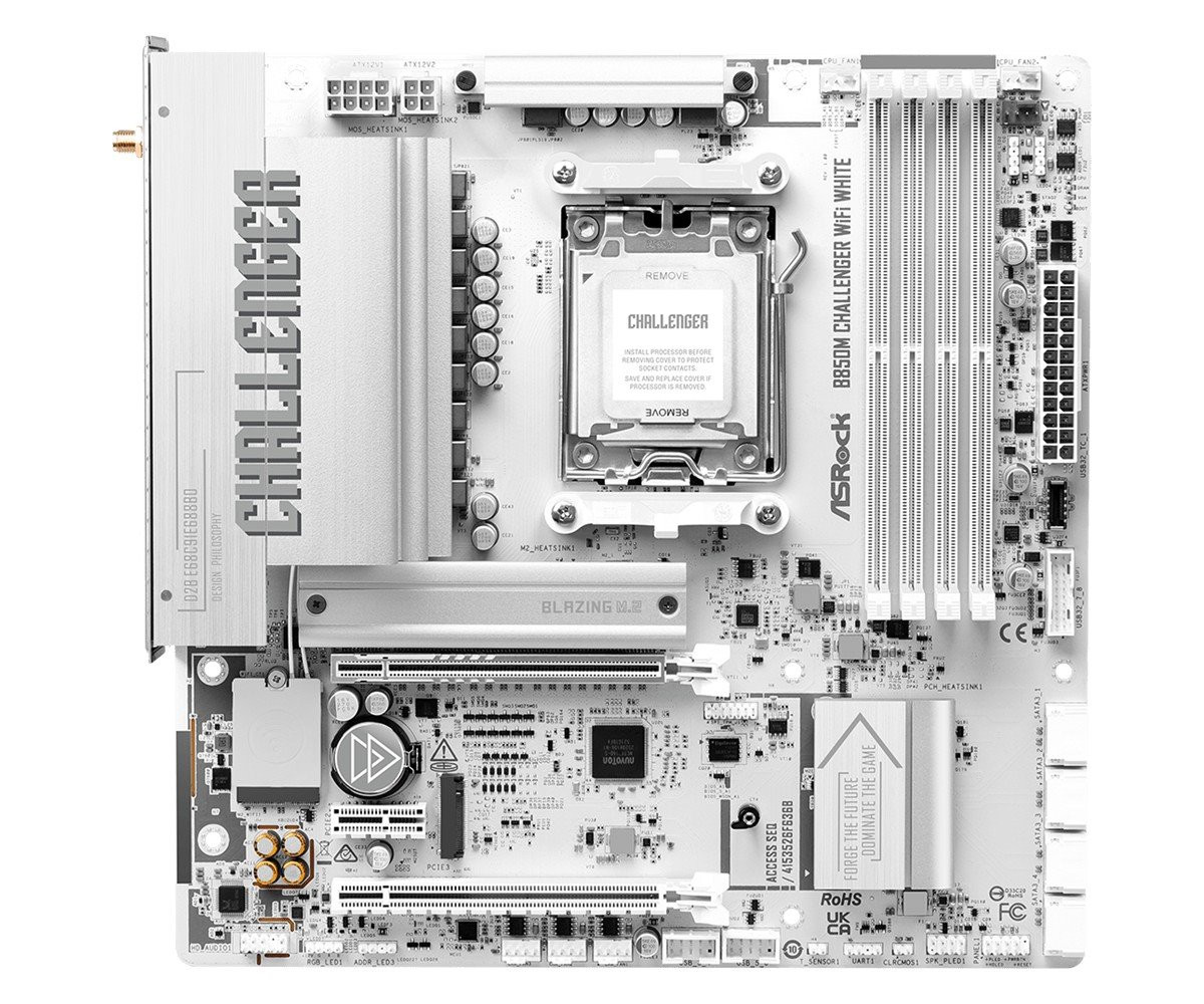 MB Asrock B850M CHALLENGER WIFI WHITE /AM5/4xDDR5/M.2/W7+BT5.4/HDMI/mATX, White