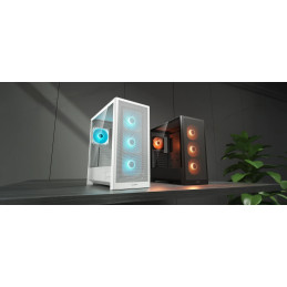 COUGAR PC skříň MX230 White RGB Mid Tower Mesh Front Panel 4 x 120mm ARGB Fans TG Left Panel