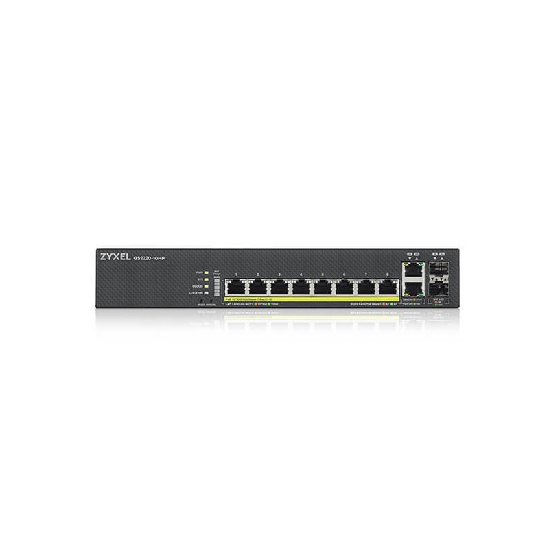 ZyXEL GS2220-10HP,EU region,8-port GbE L2 PoE Switch with GbE Uplink (1 year NCC Pro pack license bundled)