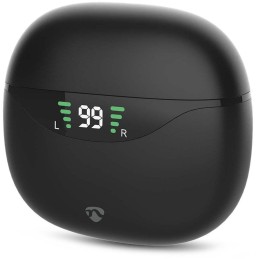 NEDIS bezdrátová sluchátka + mikrofon/ TWS/ BT/ výdrž 30 hod/ 100 dB/ ovládání dotykem/ nabíjecí pouzdro/ USB-C/ černé