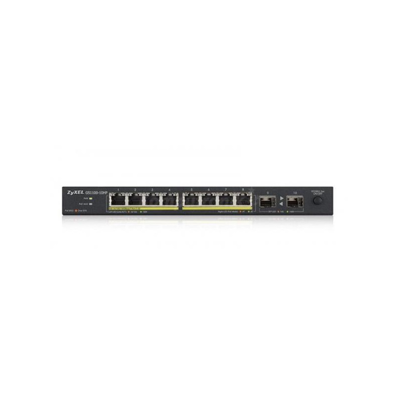 ZyXEL GS1100-10HPv2, unmanage PoE 8x Gigabit, 2x Fiber Uplink, 120 Watt PoE