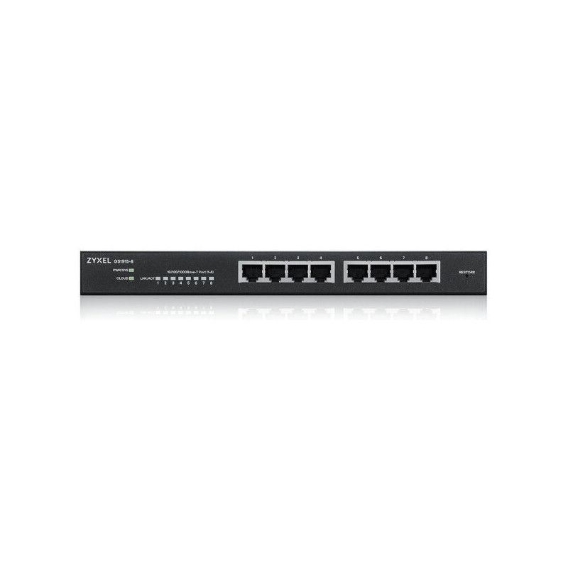ZyXel GS1915-8, 8-port GbE Smart hybrid mode Switch, standalone or NebulaFlex Cloud, desktop, fanless