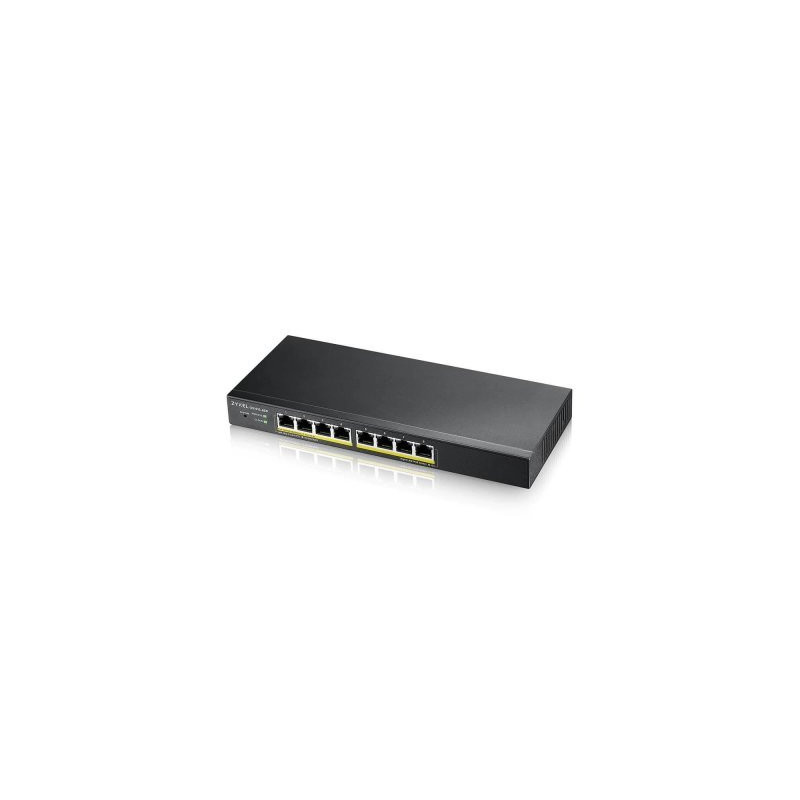 ZyXEL GS1915-8EP, 8-port GbE PoE Smart hybrid mode Switch, standalone or NebulaFlex Cloud, 60 Watt 802.3at, desktop, fan