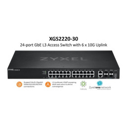 ZyXEL XGS2220-30, L3 Access Switch, 24x1G RJ45 2x10mG RJ45, 4x10G SFP+ Uplink, incl. 1 yr NebulaFlex Pro