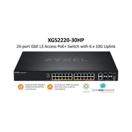 ZyXEL XGS2220-30HP, L3 Access Switch, 400W PoE, 16xPoE+/10xPoE++, 24x1G RJ45 2x10mG RJ45, 4x10G SFP+ Uplink, incl. 1 yr