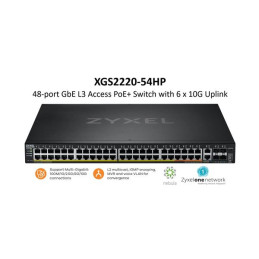 ZyXEL XGS2220-54HP, L3 Access Switch, 600W PoE, 40xPoE+/10xPoE++, 48x1G RJ45 2x10mG RJ45, 4x10G SFP+ Uplink, incl. 1 yr