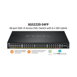 ZyXEL XGS2220-54FP, L3 Access Switch, 960W PoE, 40xPoE+/10xPoE++, 48x1G RJ45 2x10mG RJ45, 4x10G SFP+ Uplink, incl. 1 yr