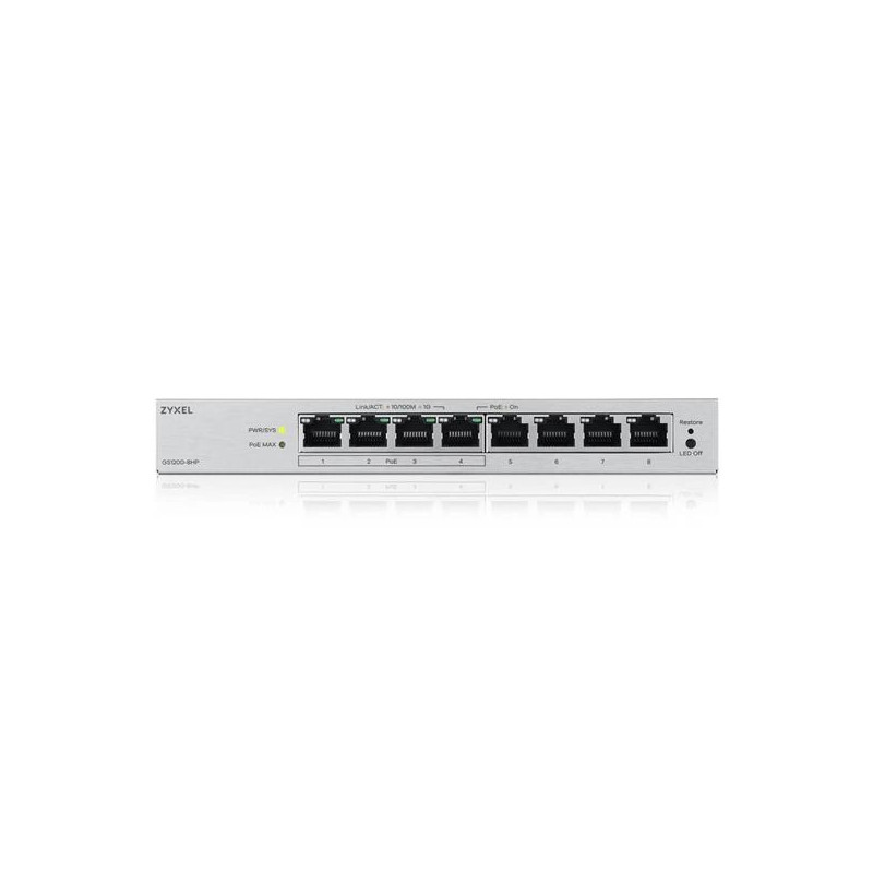 Zyxel GS1200-8HP v3, 8 Port Gigabit PoE+ webmanaged Desktop Switch, 4x PoE, 68 Watt
