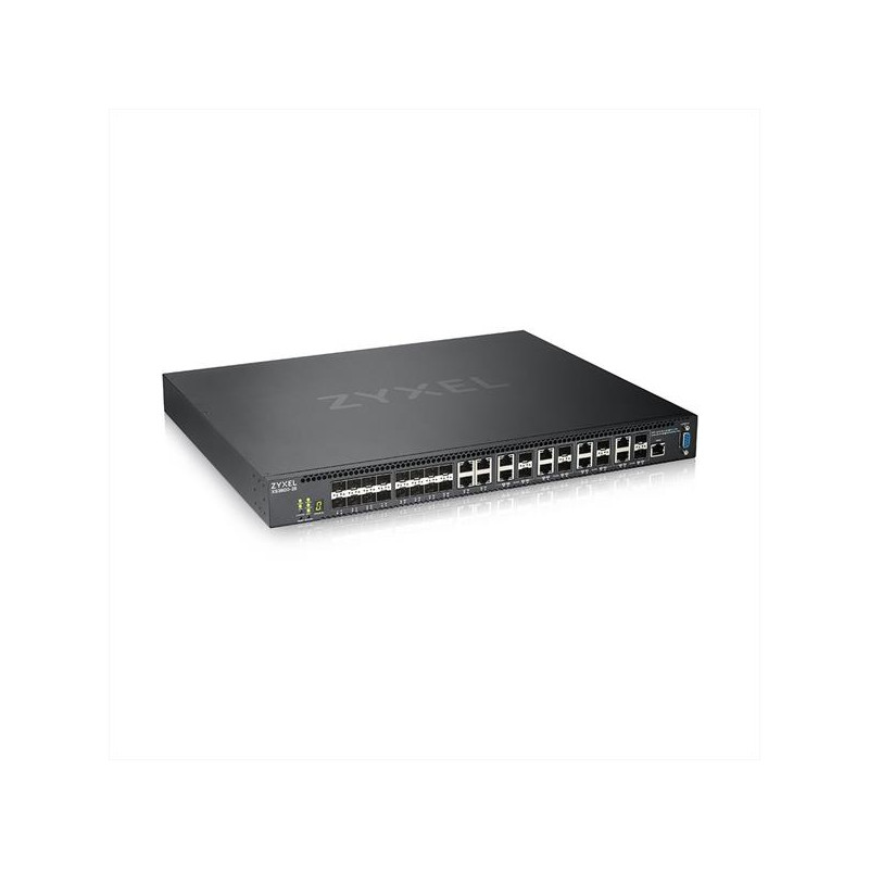 Zyxel XS3800-28, 28-port 10GbE L2+ Switch, MultiGig, 12x 10G Copper, 8x 10G dual pers., 8x 10G SFP+. Dual PSU