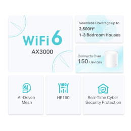 TP-link Deco X50 Dual-Band Wi-Fi 6 Mesh System AX3000, 2 int., 3x1G, 1ks