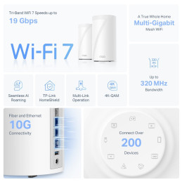 TP-link Deco BE85 Tri-Band Wi-Fi 7 Mesh System BE19000, 8 int., 1x10G, 2x2.5G, 1xSFP+/RJ45 Combo, 1×USB-A 3.0, 2ks