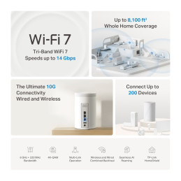 TP-link Deco BE68 Tri-Band Wi-Fi 7 Mesh System BE14000, 8 int., 1x10G, 1x2.5G, 1x1G, 1×USB-A 3.0, 3ks