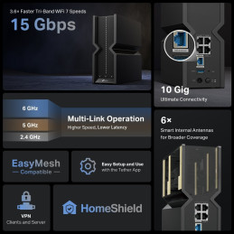 TP-link Archer BE700 Tri-Band  Wi-Fi 7 Router BE15000, 6 int., 1x10G, 1x2.5G, 3x1G, 1×USB-A 3.0