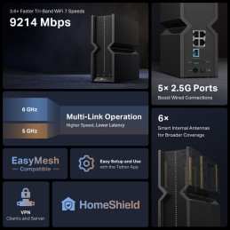TP-link Archer BE550 Tri-Band Wi-Fi 7 Router BE9300, 6 int., 5x2.5G, 1×USB-A 3.0