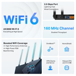 TP-link Archer AX55 Pro Dual-Band Wi-Fi 6 Router AX3000, 4 ext., 1x2.5G, 4x1G, 1×USB-A 3.0