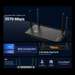 TP-link Archer BE230 Dual-Band Wi-Fi 7 Router BE3600, 4 ext., 2x2.5G, 3x1G, 1×USB-A 3.0