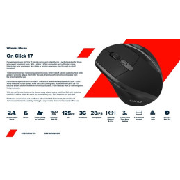 CANYON mouse OnClick 17 Ergonomic 6 buttons 1600DPI Wireless Black