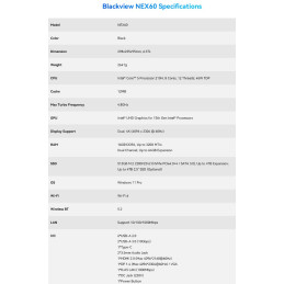 BLACKVIEW Desktop NEX60 i5-210H 4.8HGz 16/512GB,WiFi6,BT5.2,1xUSB-C,RJ45,8xUSB,1xVGA,1xDP1.4,1xHDMI 2.0,2x3.5mm,Win11Pro