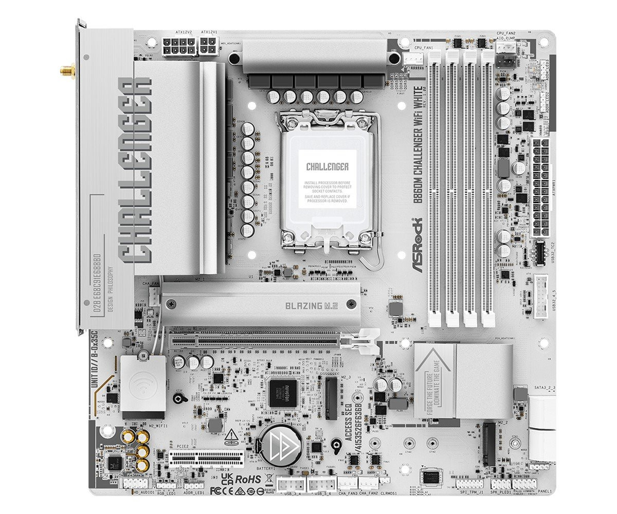 MB Asrock B860M Challenger WiFi White /LGA1851/4xDDR5/M.2/W7+BT5.4/HDMI/mATX/White