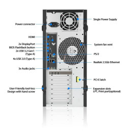 WS ASUS EC E500A, AM5, 4xDDR5, 3xPCIe, 1x2.5"/3x3.5", 2xM.2, 2.5Gb LAN, 750W, Tower 3U