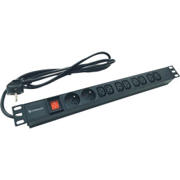 Conexpro 19" kombinovaný rozvodný panel 2x FR + 8x IEC C13, 16A, 1.4m, černý