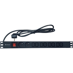 Conexpro 19" kombinovaný rozvodný panel 2x FR + 8x IEC C13, 16A, 1.4m, černý