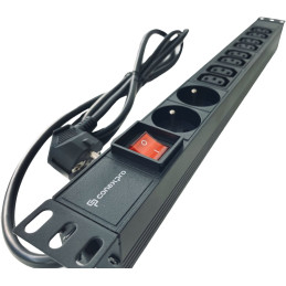 Conexpro 19" kombinovaný rozvodný panel 2x FR + 8x IEC C13, 16A, 1.4m, černý