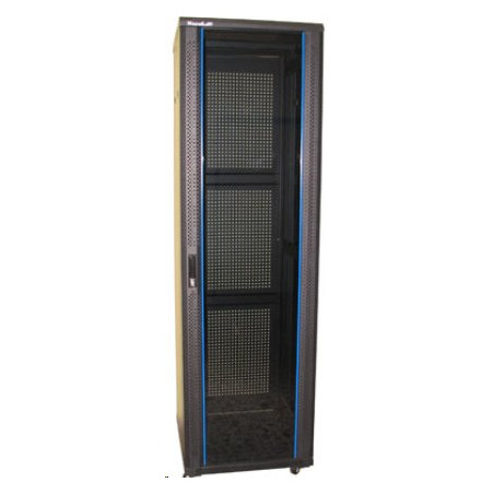Rozvaděč 19" 42U 600x800 stojanový, rozebíratelný, perforované skleněné dveře, černý