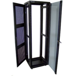 Rozvaděč 19" 42U 600x800 stojanový, rozebíratelný, perforované skleněné dveře, černý