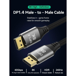 PremiumCord DisplayPort 1.4 přípojný kabel 32,4Gbit/s, rozlišení 8K, kovové a zlacené konektory, 5m