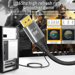 PremiumCord DisplayPort 1.4 přípojný kabel 32,4Gbit/s, rozlišení 8K, kovové a zlacené konektory, 7,5m